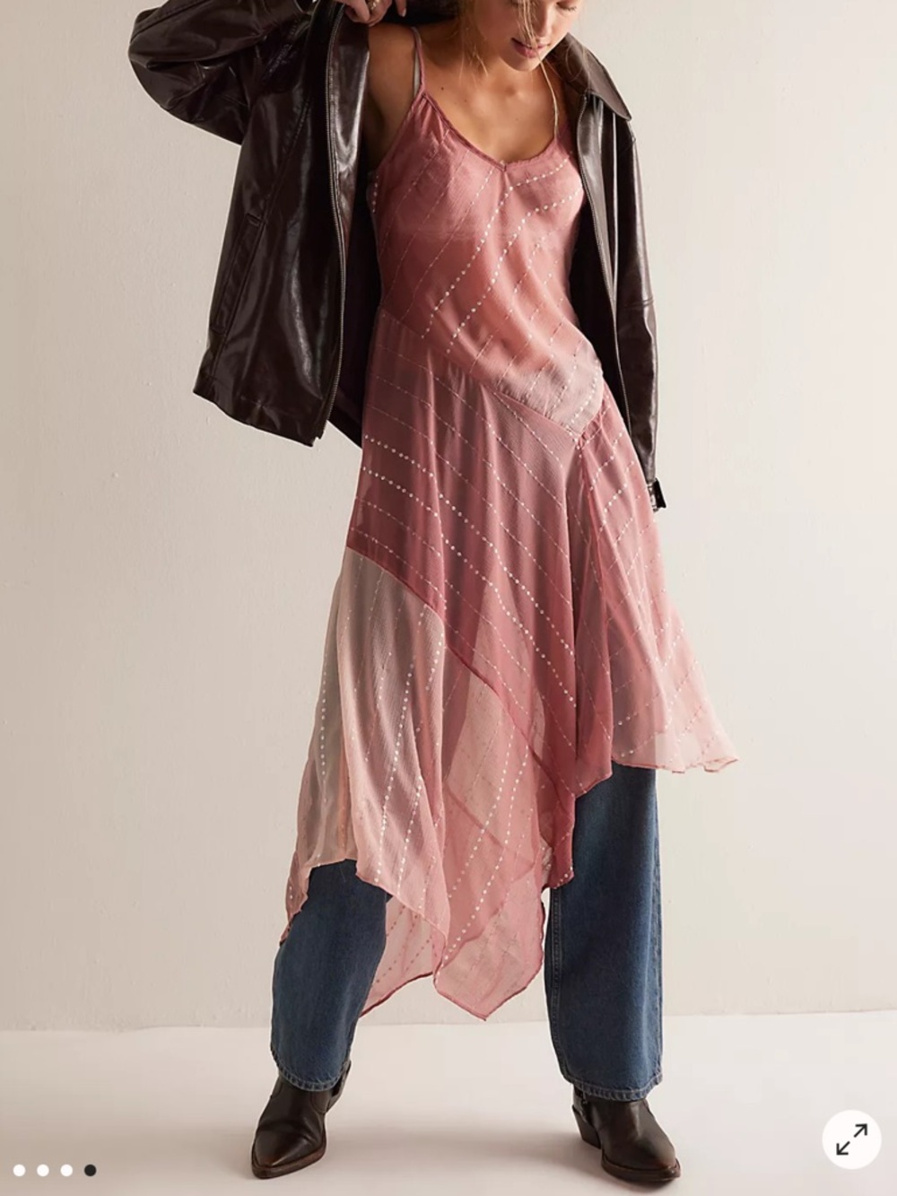 Free People A Little Drama Midi Asymmetric Slip Dress with Sequin Detail